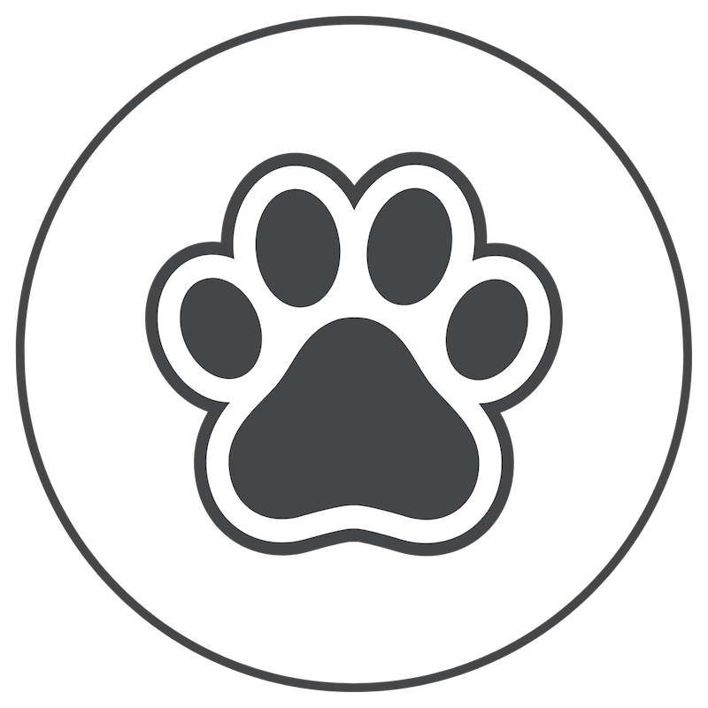 pet grooming paw print puppy - Mini Poodle Puppies For Sale in Utah A simple black paw print icon, perfect for a mini poodle breeder, centered within a thin black circle on a white background.